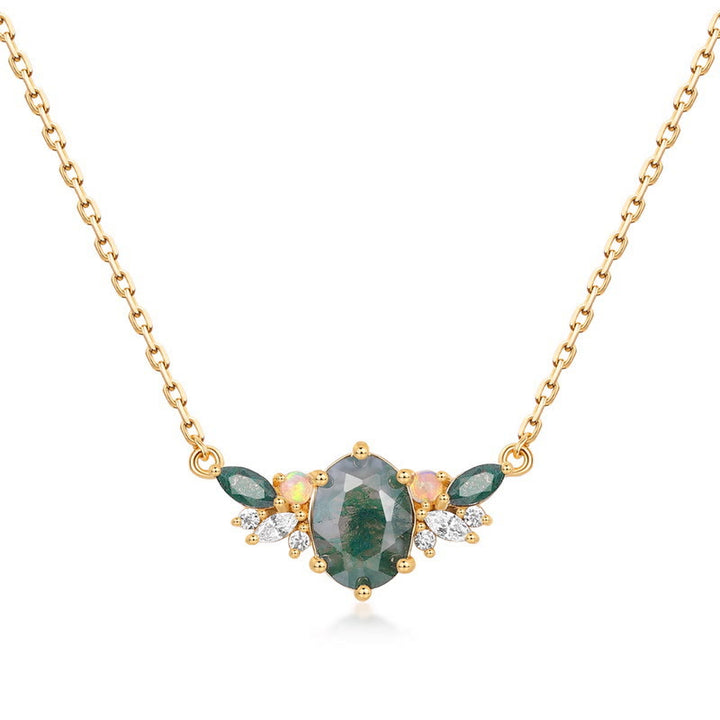 Collier en forme de couronne de fleurs en agate mousse naturelle Olivenorma
