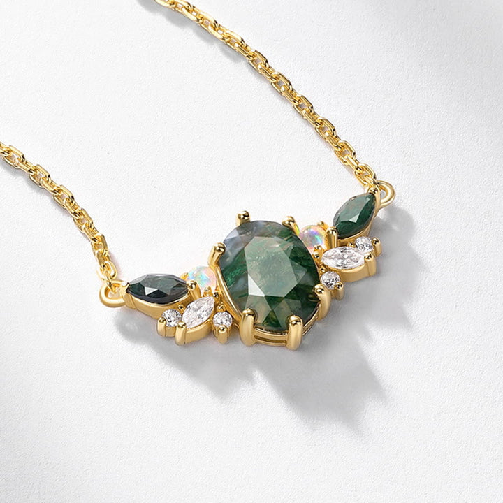 Collier en forme de couronne de fleurs en agate mousse naturelle Olivenorma