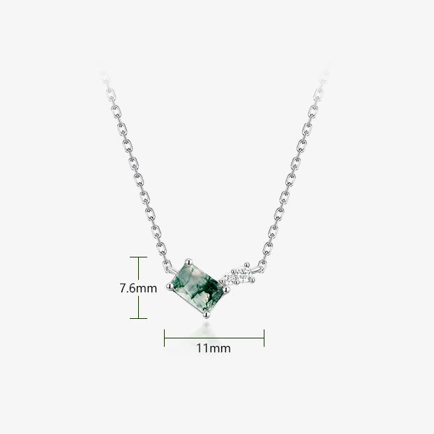 Collier pendentif géométrique rectangulaire en agate mousse naturelle Olivenorma