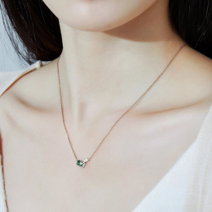 Collier pendentif géométrique rectangulaire en agate mousse naturelle Olivenorma