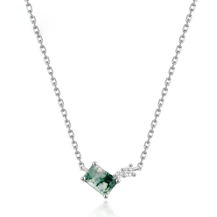 Collier pendentif géométrique rectangulaire en agate mousse naturelle Olivenorma