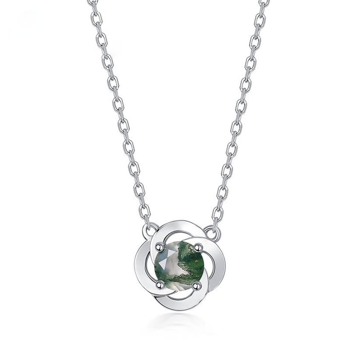 Collier avec pendentif en agate mousse Olivenorma et trèfle à quatre feuilles