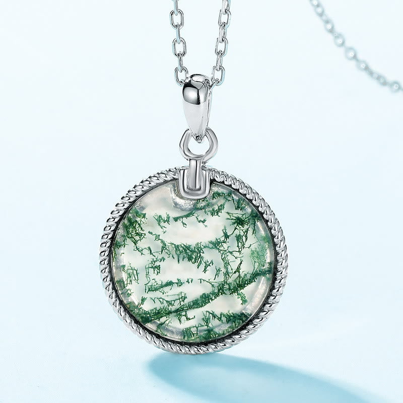 Collier pendentif rond en agate mousse naturelle Olivenorma