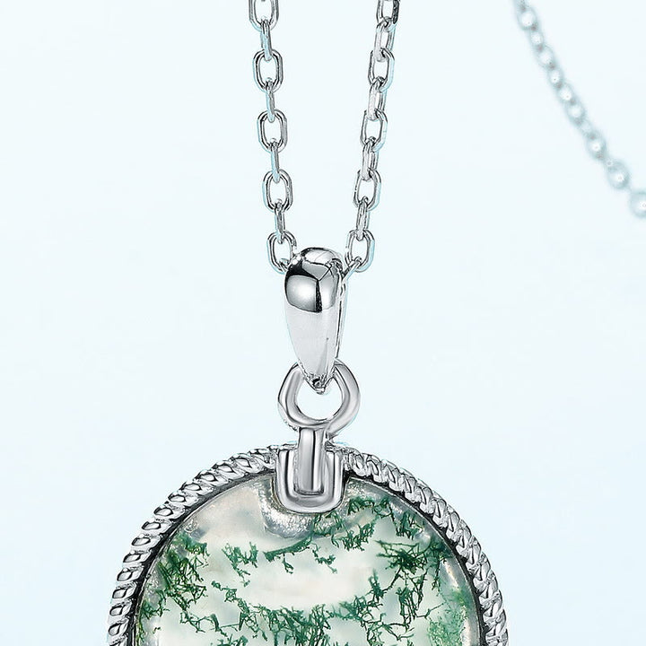 Collier pendentif rond en agate mousse naturelle Olivenorma