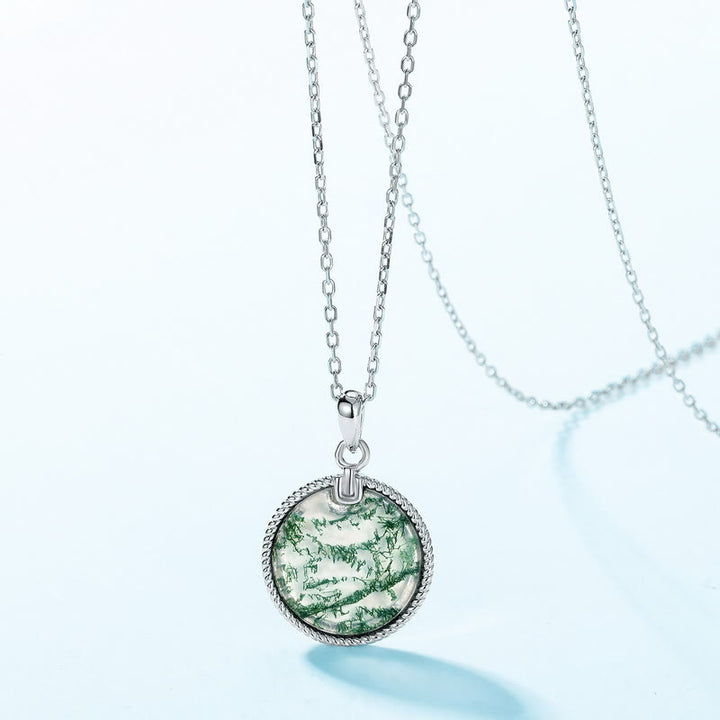 Collier pendentif rond en agate mousse naturelle Olivenorma