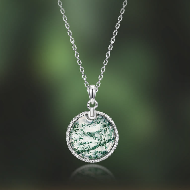 Collier pendentif rond en agate mousse naturelle Olivenorma