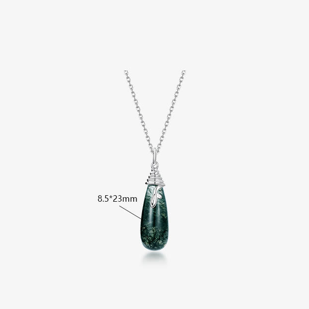 Collier avec pendentif en forme de goutte d'eau en agate mousse naturelle Olivenorma