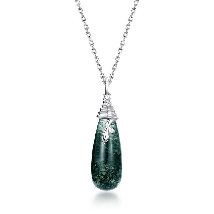 Collier avec pendentif en forme de goutte d'eau en agate mousse naturelle Olivenorma
