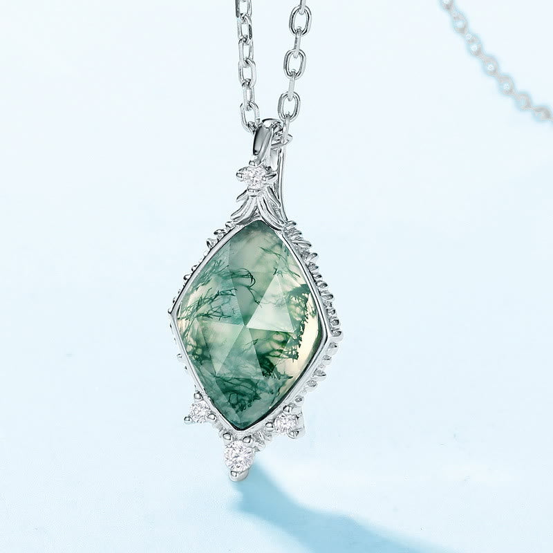 Collier avec pendentif carré en agate mousse naturelle Olivenorma