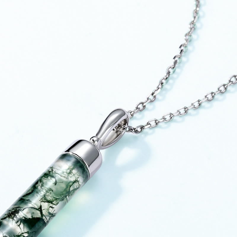 Collier pendentif cylindrique en agate mousse naturelle Olivenorma