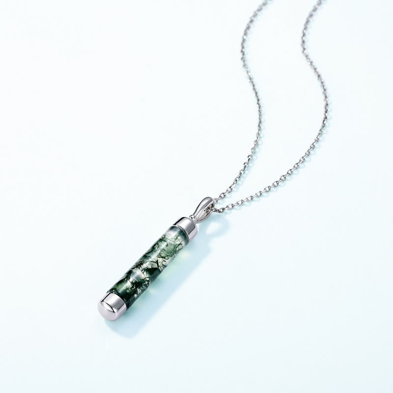 Collier pendentif cylindrique en agate mousse naturelle Olivenorma