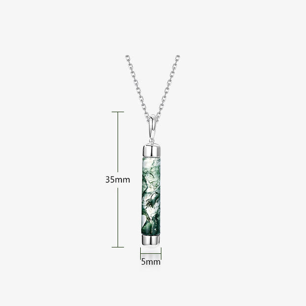 Collier pendentif cylindrique en agate mousse naturelle Olivenorma