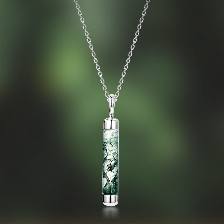 Collier pendentif cylindrique en agate mousse naturelle Olivenorma