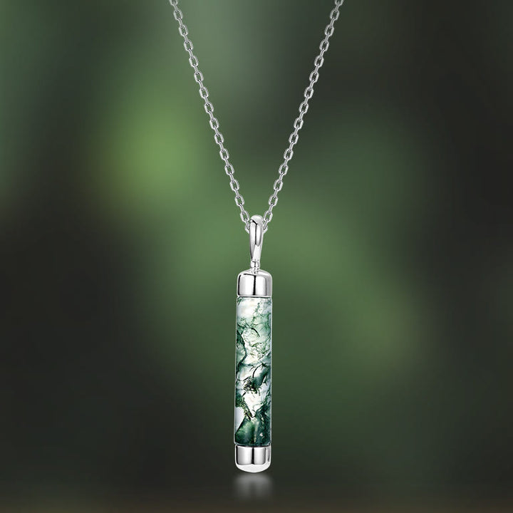 Collier pendentif cylindrique en agate mousse naturelle Olivenorma