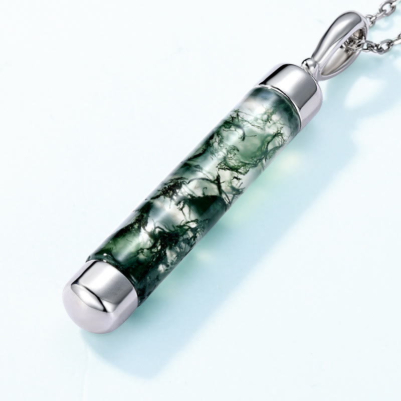 Collier pendentif cylindrique en agate mousse naturelle Olivenorma
