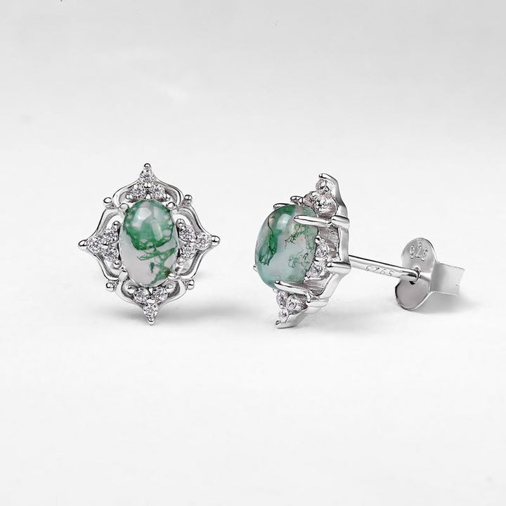 Boucles d'oreilles vintage sculptées en agate mousse naturelle Olivenorma