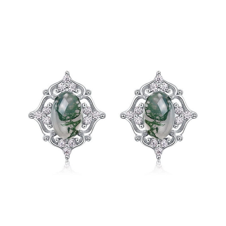 Boucles d'oreilles vintage sculptées en agate mousse naturelle Olivenorma