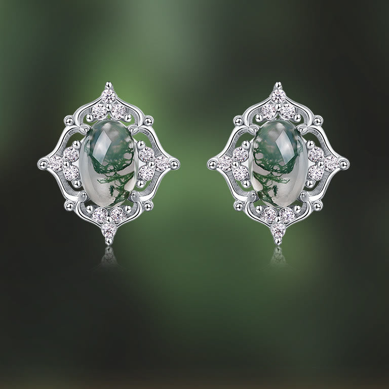 Boucles d'oreilles vintage sculptées en agate mousse naturelle Olivenorma