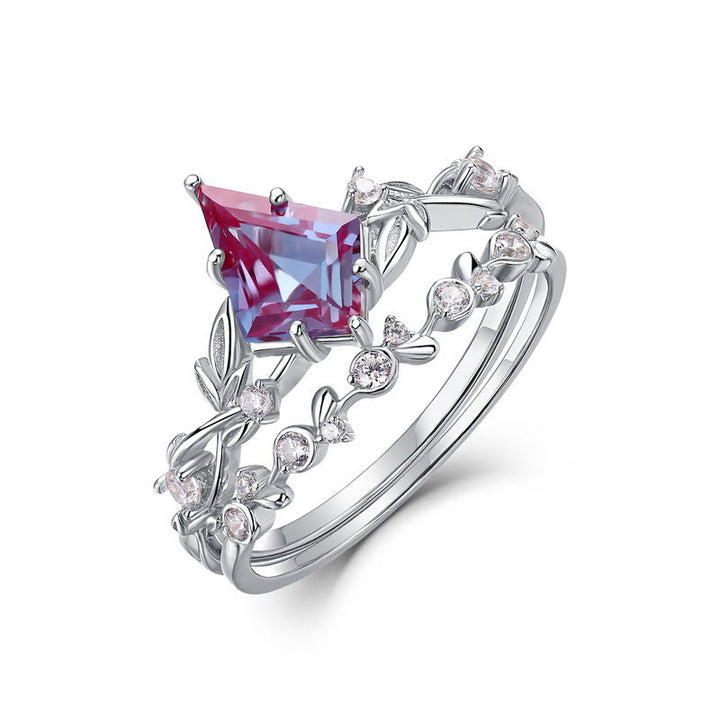 Ensemble de 2 bagues en alexandrite naturelle taillée en diamant Olivenorma