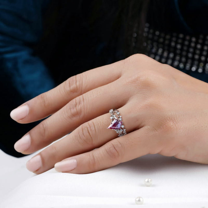 Ensemble de 2 bagues en alexandrite naturelle taillée en diamant Olivenorma