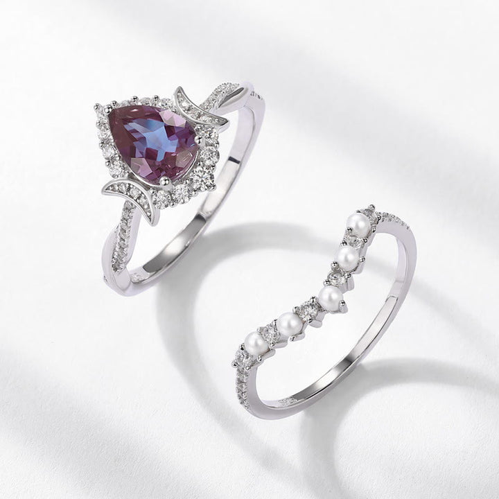 Ensemble de 2 bagues en alexandrite taille poire Olivenorma