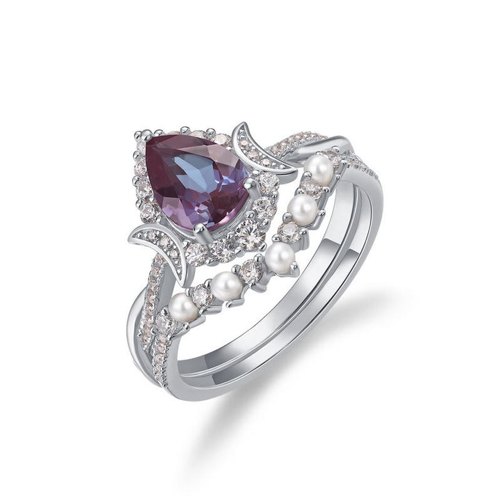 Ensemble de 2 bagues en alexandrite taille poire Olivenorma