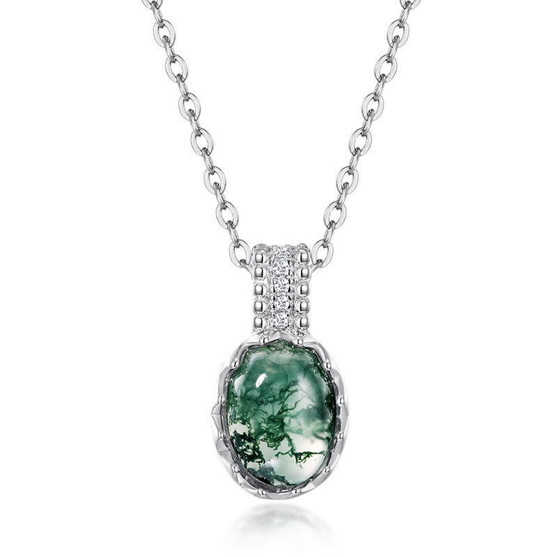 Ensemble de bijoux avec pendentif en agate mousse naturelle à coupe ronde Olivenorma