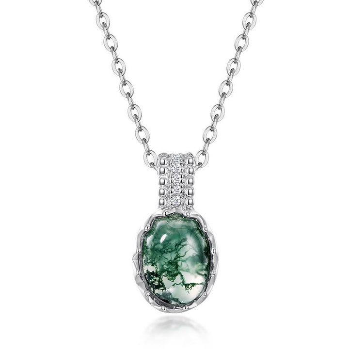 Ensemble de bijoux avec pendentif en agate mousse naturelle à coupe ronde Olivenorma