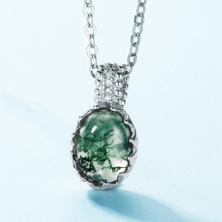 Ensemble de bijoux avec pendentif en agate mousse naturelle à coupe ronde Olivenorma