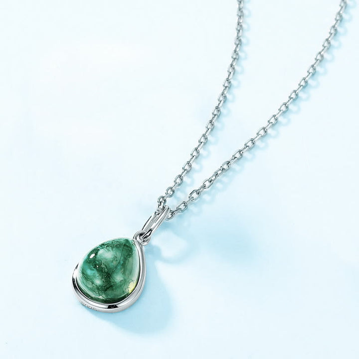 Ensemble de bijoux avec pendentif en agate mousse naturelle taille poire Olivenorma
