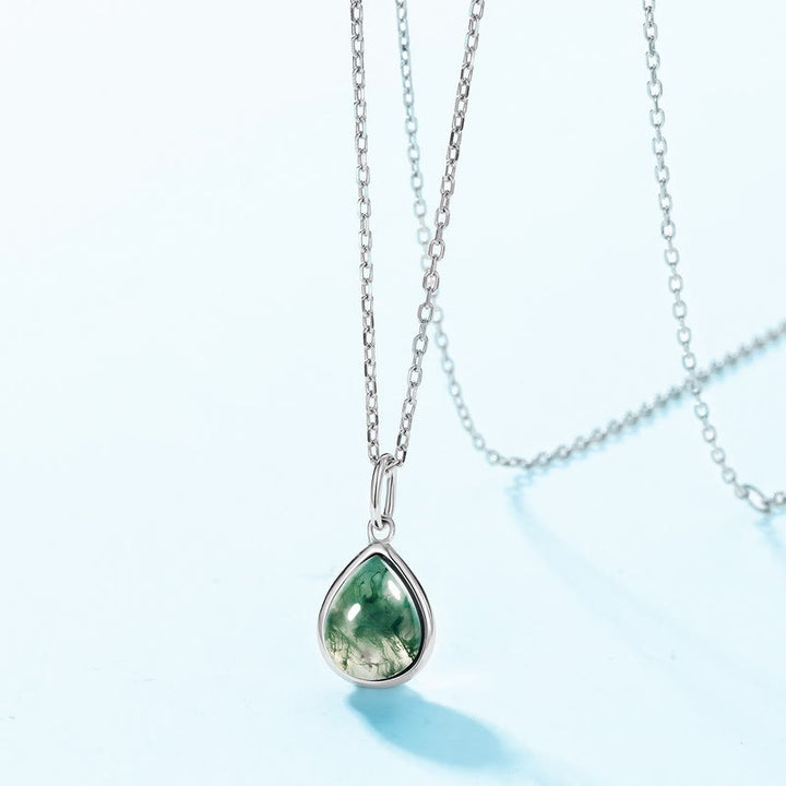 Ensemble de bijoux avec pendentif en agate mousse naturelle taille poire Olivenorma
