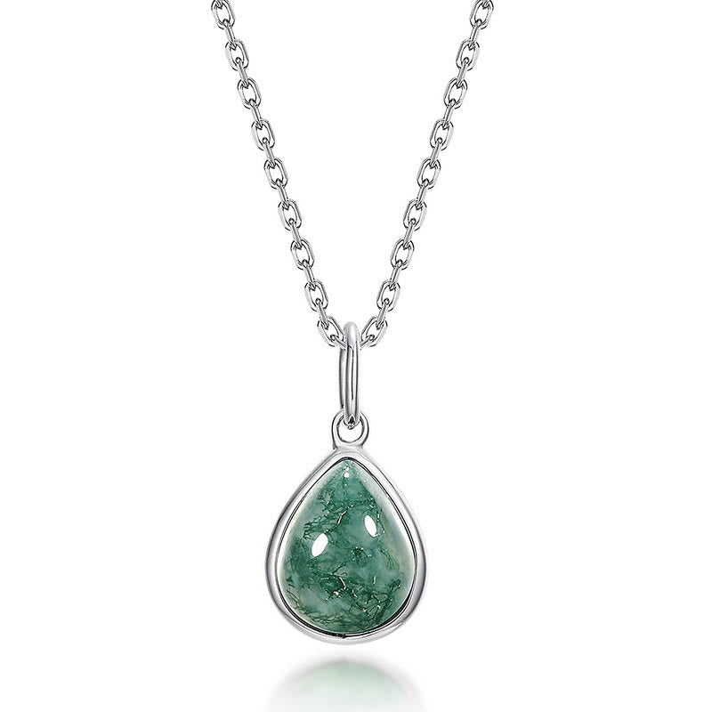 Ensemble de bijoux avec pendentif en agate mousse naturelle taille poire Olivenorma