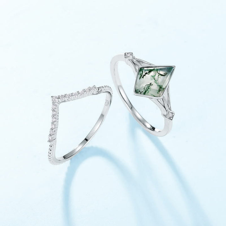Ensemble de bijoux en agate mousse naturelle taillée en cerf-volant Olivenorma