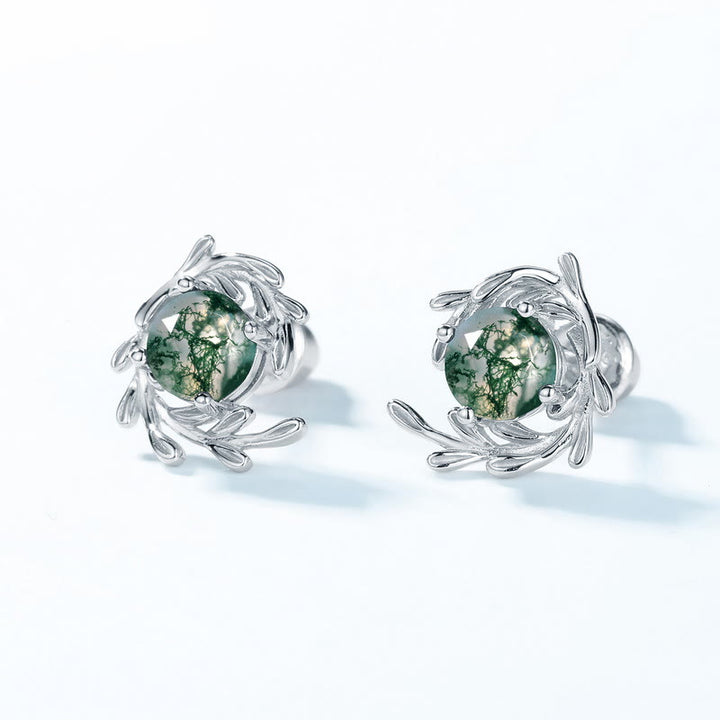 Ensemble de bijoux enveloppants en feuille d'agate mousse naturelle Olivenorma