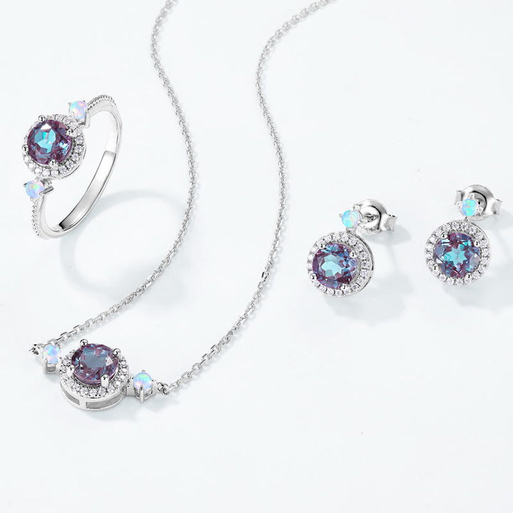 Ensemble de bijoux avec pendentif rond en alexandrite naturelle Olivenorma
