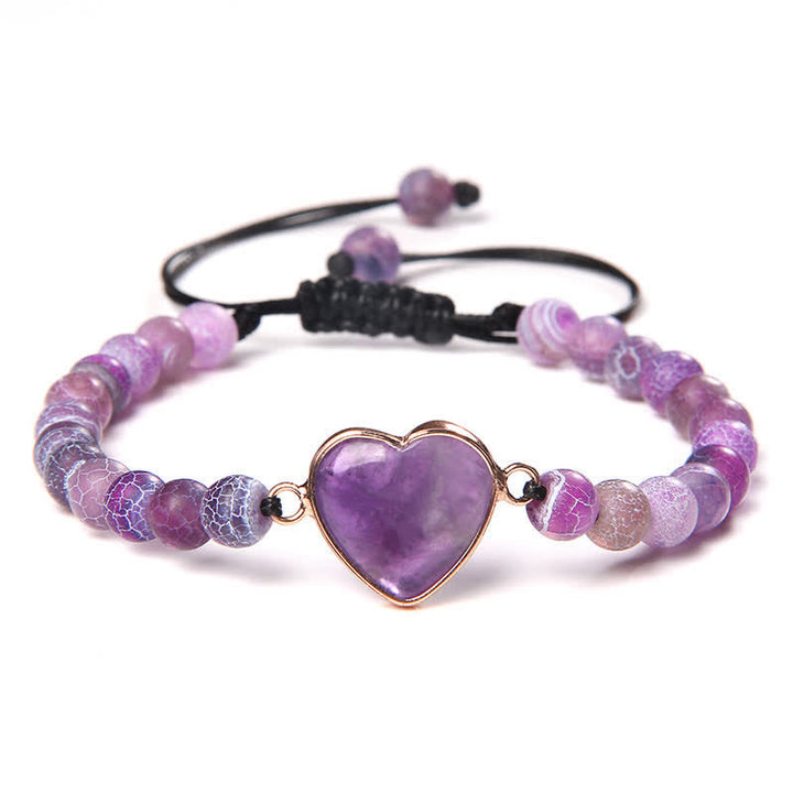 Bracelet tressé de guérison en quartz naturel avec pierre empereur du cœur Olivenorma - Améthyste et agate violette patinée # Corde noire - image 22