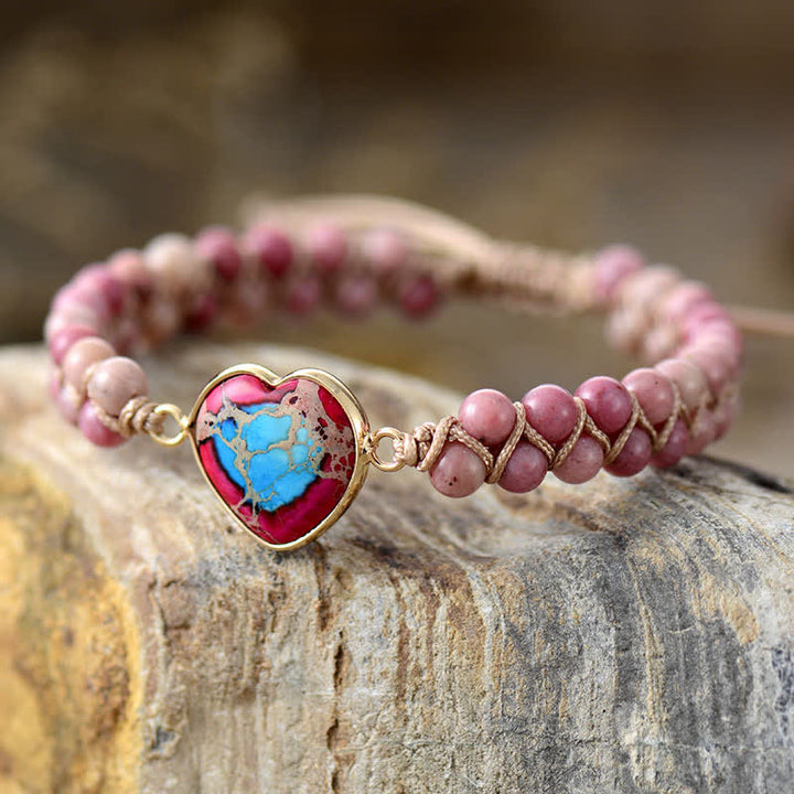 Bracelet tressé de guérison en quartz naturel avec pierre empereur du cœur Olivenorma - Rhodochrosite #Pierre de l'Empereur rouge et bleue - image 40