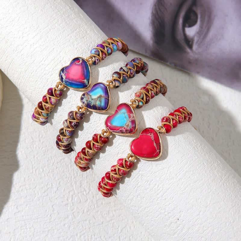 Bracelet tressé de guérison en quartz naturel avec pierre empereur du cœur Olivenorma - image 3