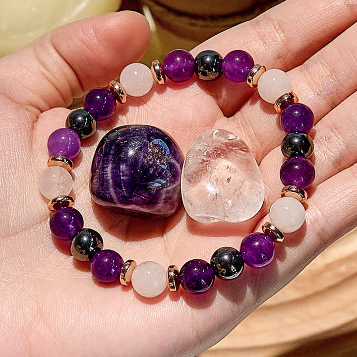 Bracelet de perles en hématite et améthyste, quartz rose, Olivenorma