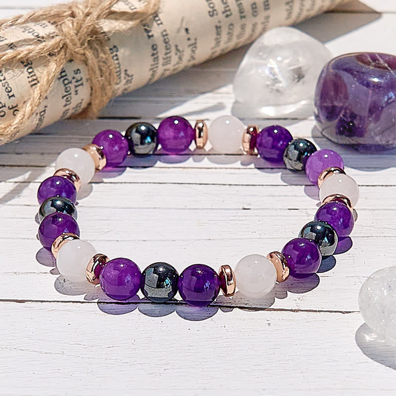 Bracelet de perles en hématite et améthyste, quartz rose, Olivenorma