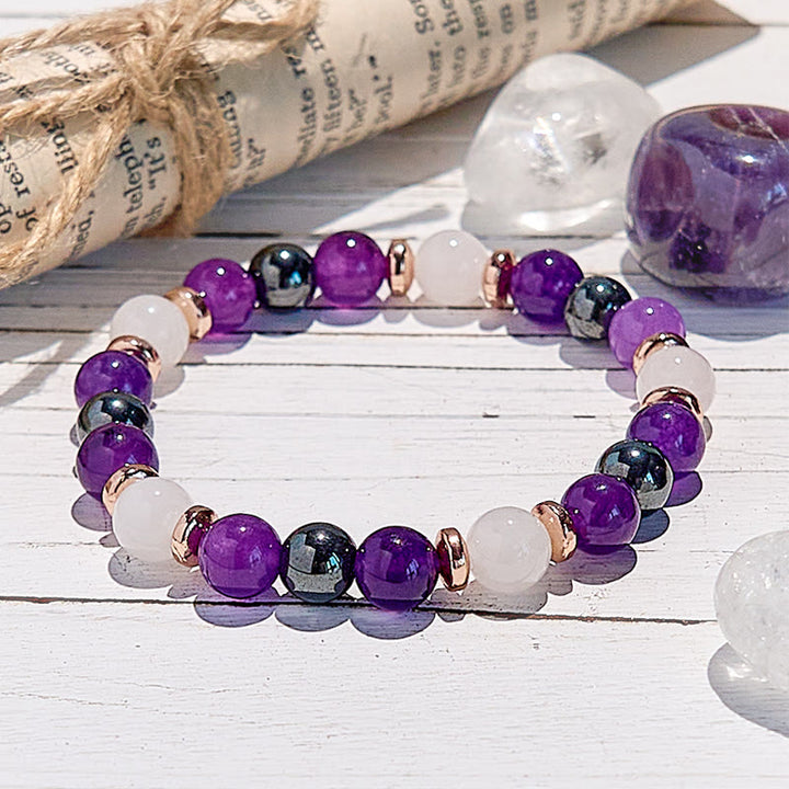 Bracelet de perles en hématite et améthyste, quartz rose, Olivenorma