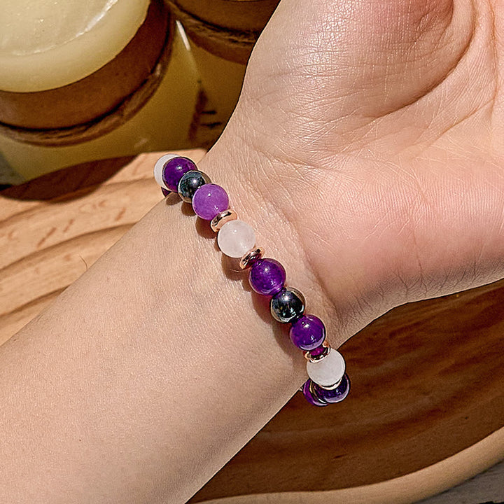 Bracelet de perles en hématite et améthyste, quartz rose, Olivenorma