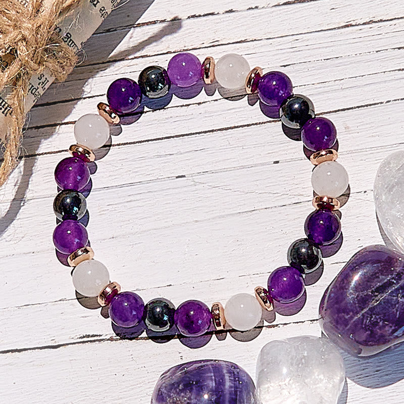 Bracelet de perles en hématite et améthyste, quartz rose, Olivenorma