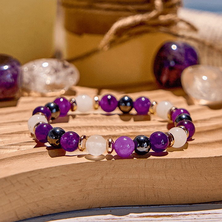Bracelet de perles en hématite et améthyste, quartz rose, Olivenorma
