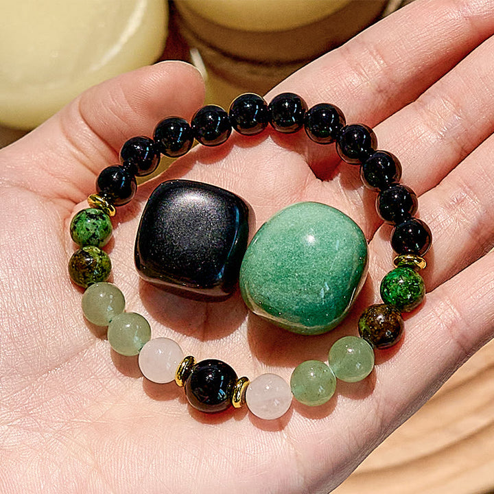 Bracelet en perles d'obsidienne aventurine verte naturelle Olivenorma
