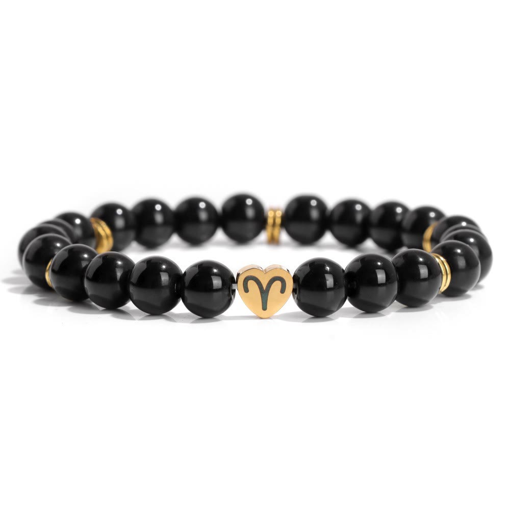 Bracelet de perles en obsidienne naturelle avec signe du zodiaque Olivenorma