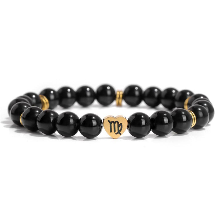 Bracelet de perles en obsidienne naturelle avec signe du zodiaque Olivenorma