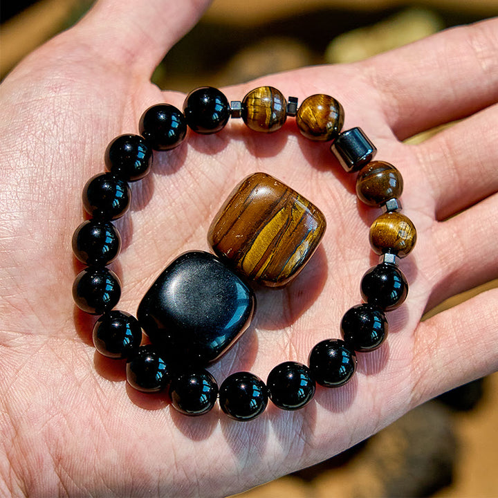 Bracelet de perles en hématite et en obsidienne œil de tigre Olivenorma
