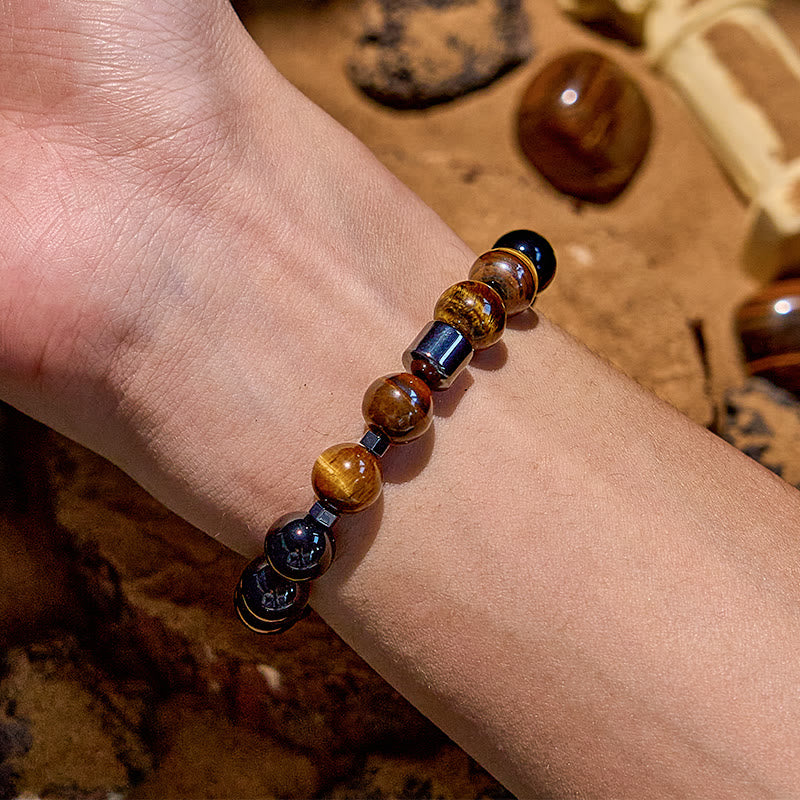 Bracelet de perles en hématite et en obsidienne œil de tigre Olivenorma