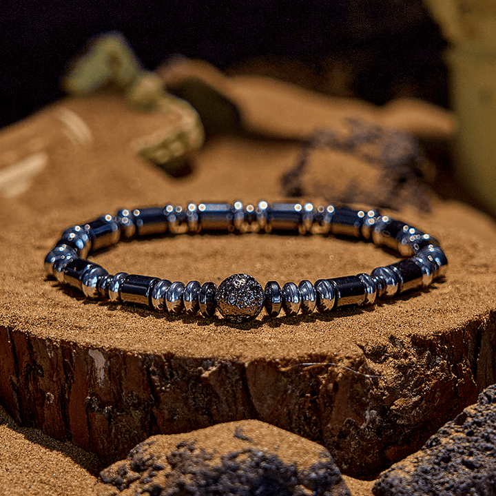 Bracelet en perles de pierre de lave hématite argentée électrolytique Olivenorma